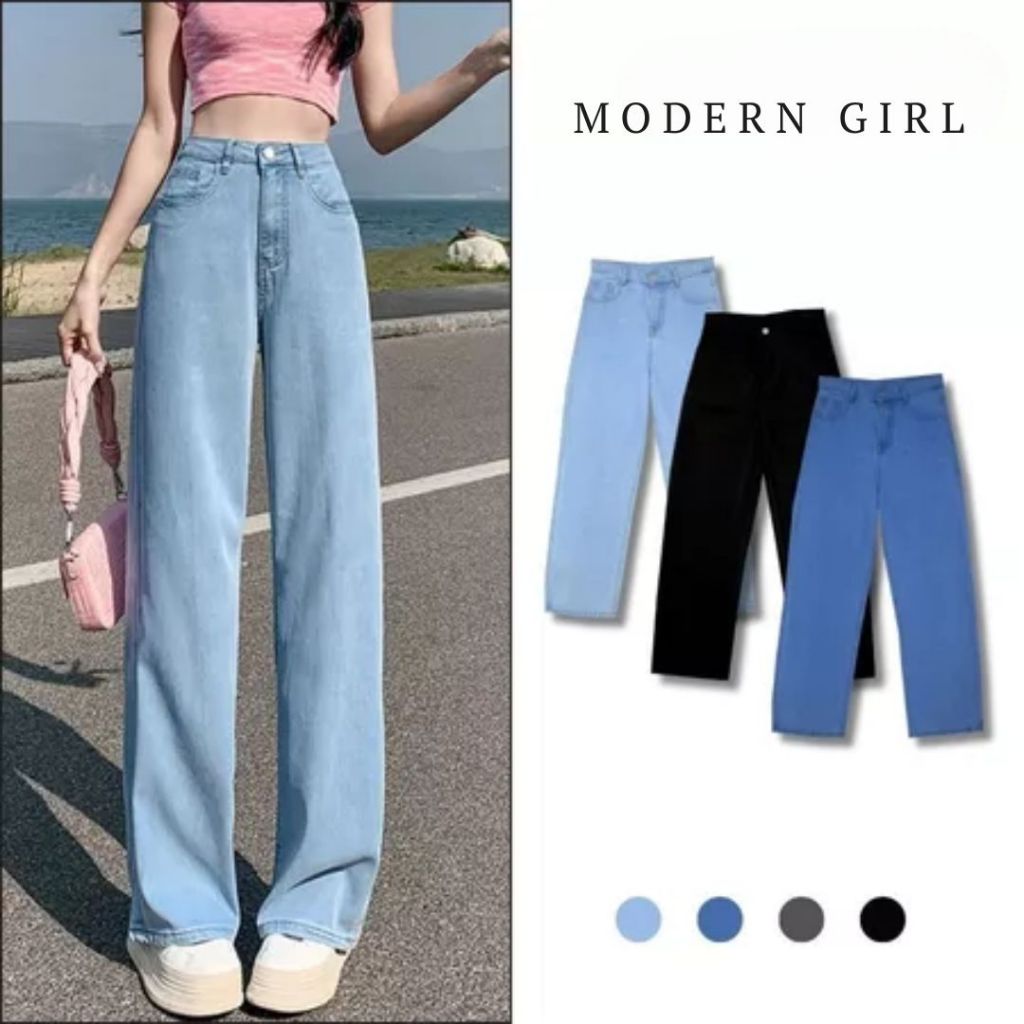 Quần Jean Nữ Ống Suông Cạp Cao, Quần Bò Jean Nữ Ống Rộng Hách Dáng MG