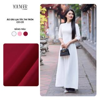 Áo dài nữ Younger By Cardina chất liệu lụa Tây thi trơn mềm mại kiểu dáng truyền thống dễ mặc cổ áo 2cm 5YADC02 5YQDR11