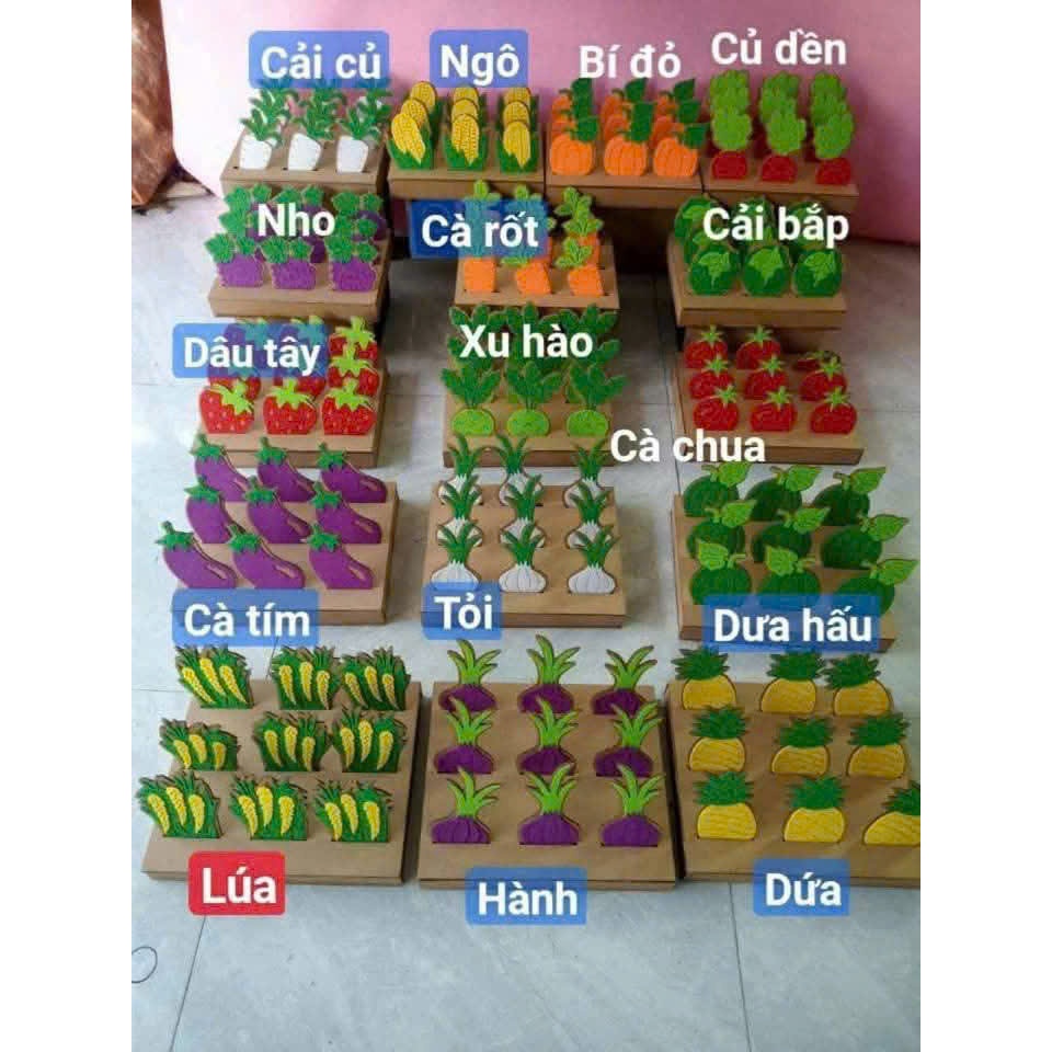 Đồ mầm non - Vỉ rau lắp ghép chất steam và nỉ trang trí góc XD, góc thiên nhiên cho bé