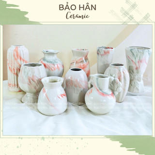  Bình Hoa Vân Đá Hồng & Xanh Lọ Hoa Mini Đẹp Để Bàn Gốm Sứ Bát Tràng 