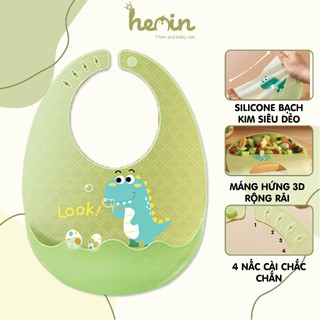 Yếm Ăn Dặm Cho Bé Chất Liệu Slicon Có Máng Siêu Nhẹ, Siêu Mềm, Có Nấc Điều Chỉnh, In Hình Dễ Thương