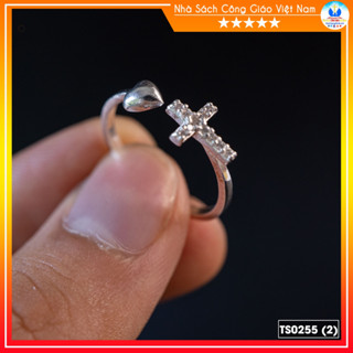 Nhẫn bạc Thánh Giá trái tìm free size - Nhẫn đôi - Quà tặng Công Giáo - NSCGVN - TS0255