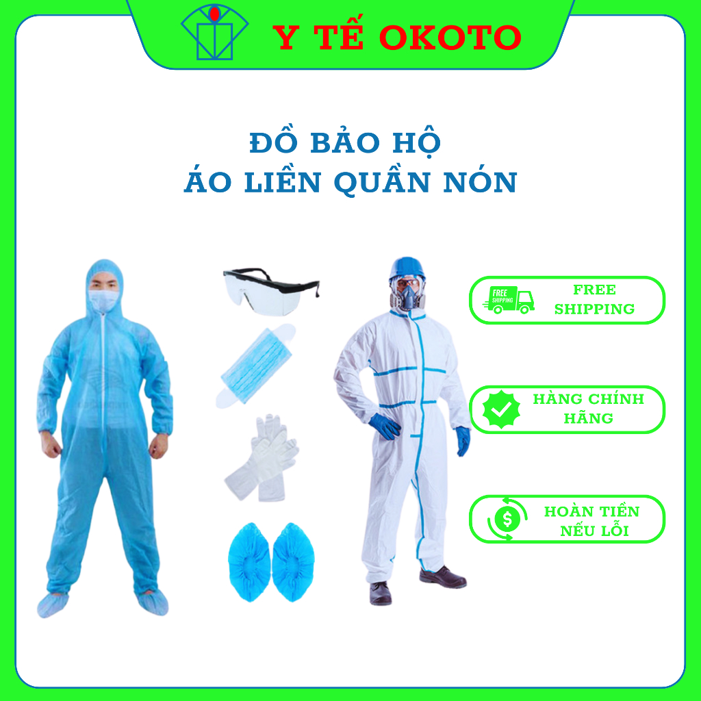 Đồ bảo hộ y tế  ÁO LIỀN QUẦN NÓN Qilila cấp 2,3 màu TRẮNG /XANH.PHÚ QUÝ(XANH).LAKE(TRẮNG). Hàng cty 