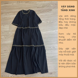  Đầm bigsize  bầu 40-95kg Váy bầu thời trang đầm bầu mùa hè dáng tầng viền dây dệt dáng dài shop Oanh 