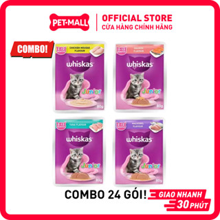 Combo 24 Gói 80G - Pate WHISKAS KITTEN JUNIOR Cho Mèo Con Dạng Sốt Mix vị Petmall