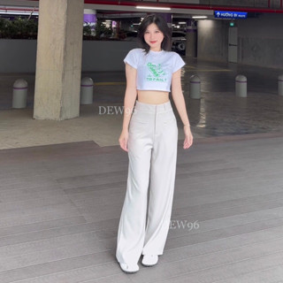  Quần ống suông nữ lưng cao cạp 1 khuy khoá kéo túi bổ cơi chất vải gold hàn mềm rủ ít nhăn nhàu bai nhão 