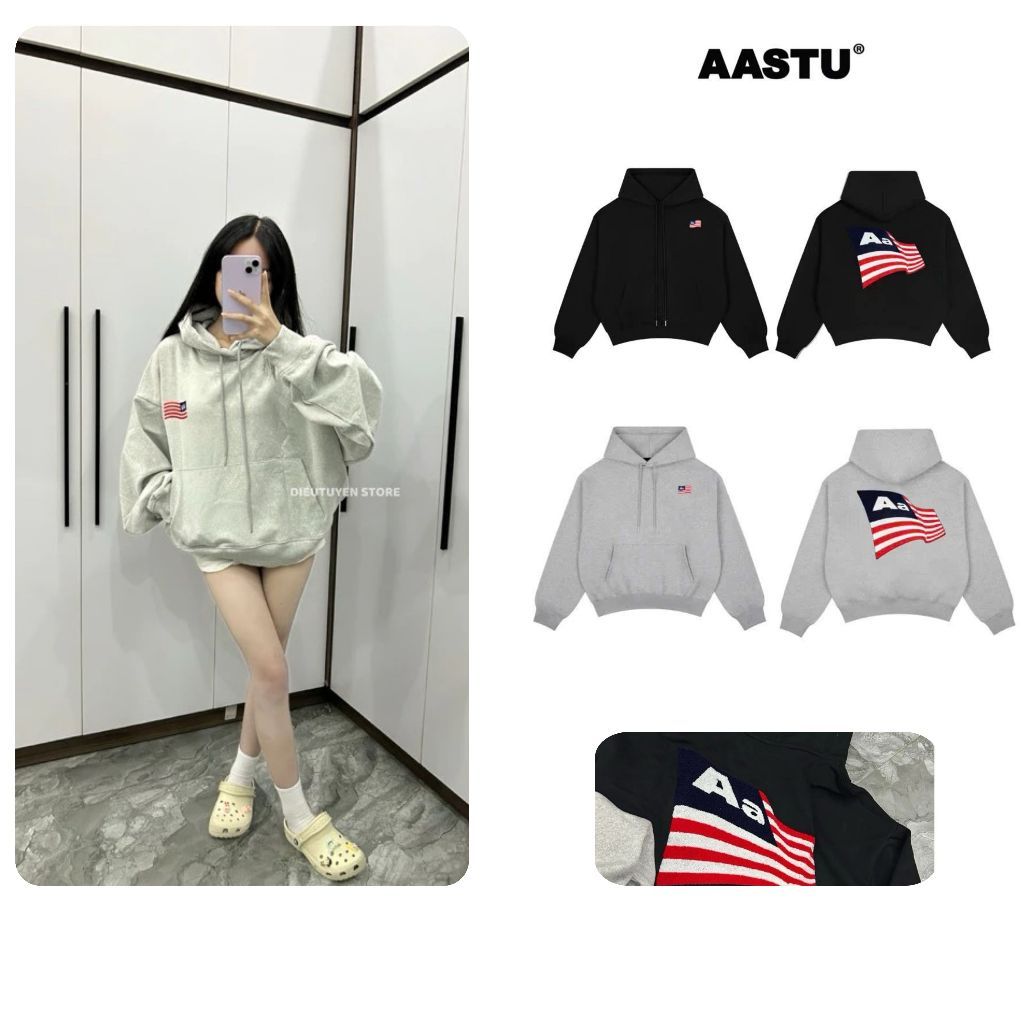 ÁO KHOÁC HOODIE ,CHUI KHÔNG KHÓA ,FORM CHUẨN NAM NỮ , HỌA TIẾT IN HÌNH LÁ CỜ MỸ AASTU MẪU MỚI