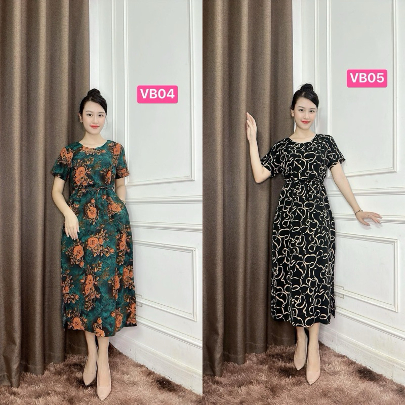 Đầm Suông Trung Niên, Lụa Mango, Mềm Mịn Mát, Dễ mặc