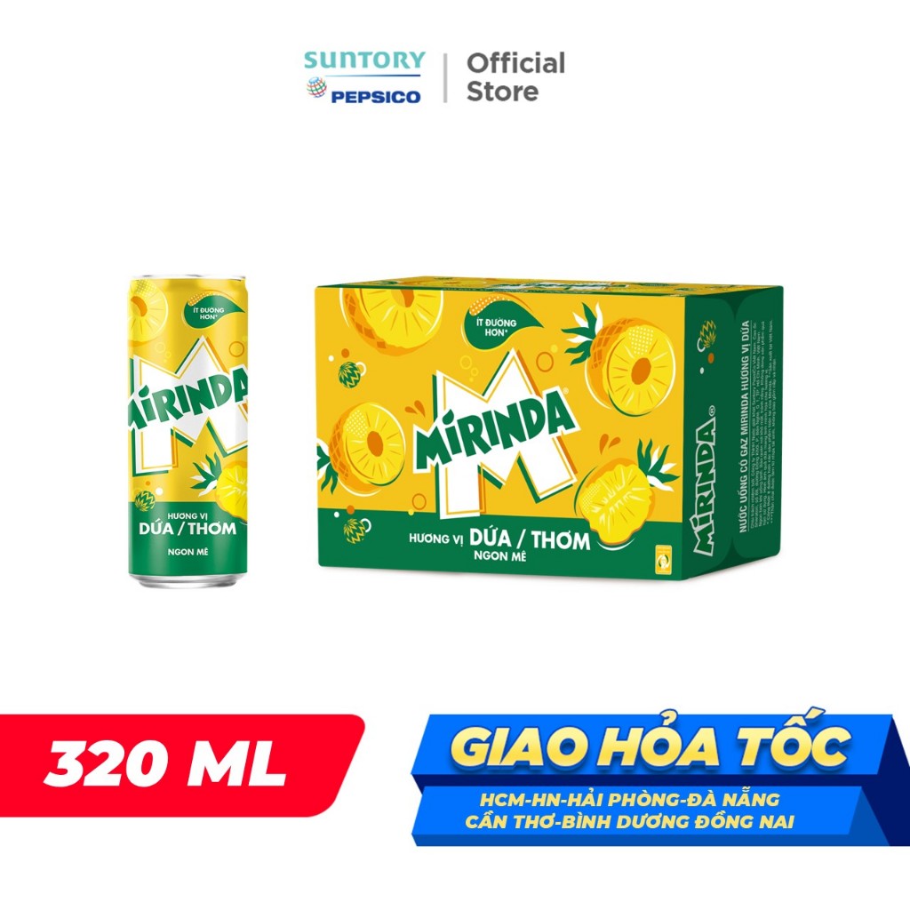Thùng 24 Lon Nước Ngọt Có Gaz Mirinda Dứa (320ml/lon)