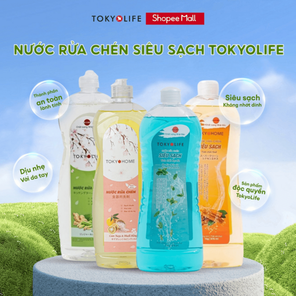  Nước rửa chén nhiều bọt Siêu sạch TOKYOLIFE 1000ml tiêu chuẩn Nhật đậm đặc bảo vệ da an toàn 