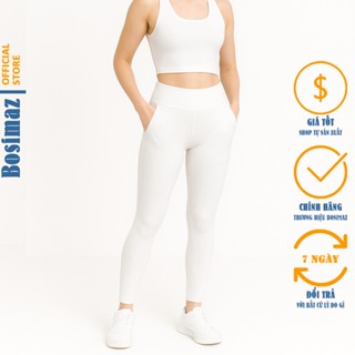Quần Legging Nữ Bosimaz MS121 dài túi trước màu trắng cao cấp, thun co giãn 4 chiều, vải đẹp dày.