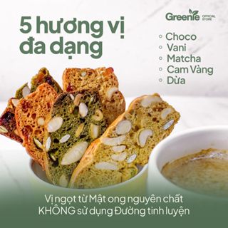 Bánh Biscotti Nguyên Cám Siêu Hạt Mix 5 Vị (Choco-Vani-Matcha-Cam Vàng-Dừa) - Bánh Ăn Kiêng Chuẩn Healthy GREENIE
