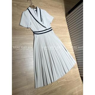 Đầm váy midi TM cổ vest phối viền xếp ly hàng xuất dư xịn, kiểu dáng sang trọng lịch sự