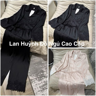  Bộ ngủ mặc nhà pijama tay dài lụa trơn ren túi Quảng LEI Châu 