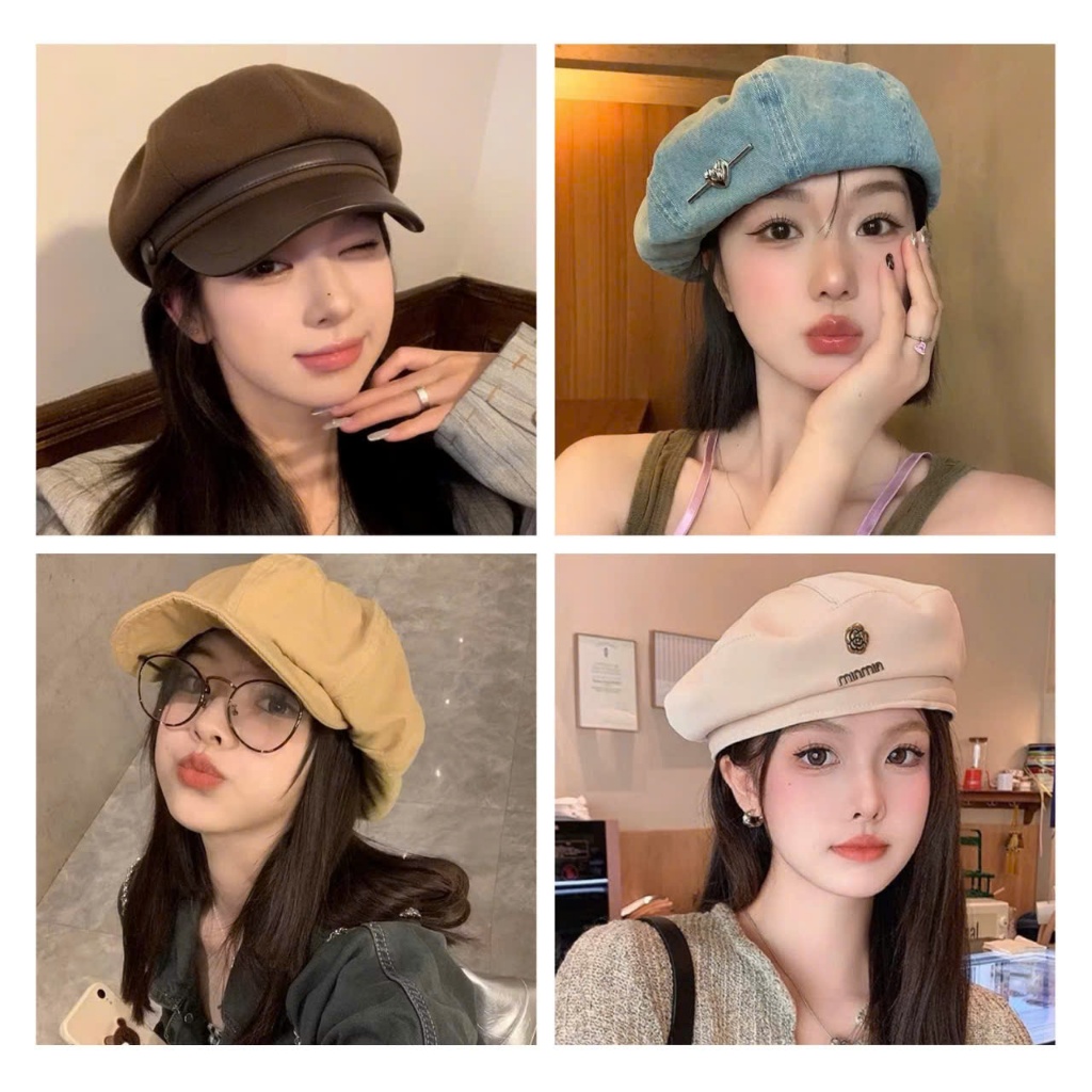 Mũ nồi mũ Beret dạ họa tiết phong cách Hàn Quốc, mũ thu đông cho nữ