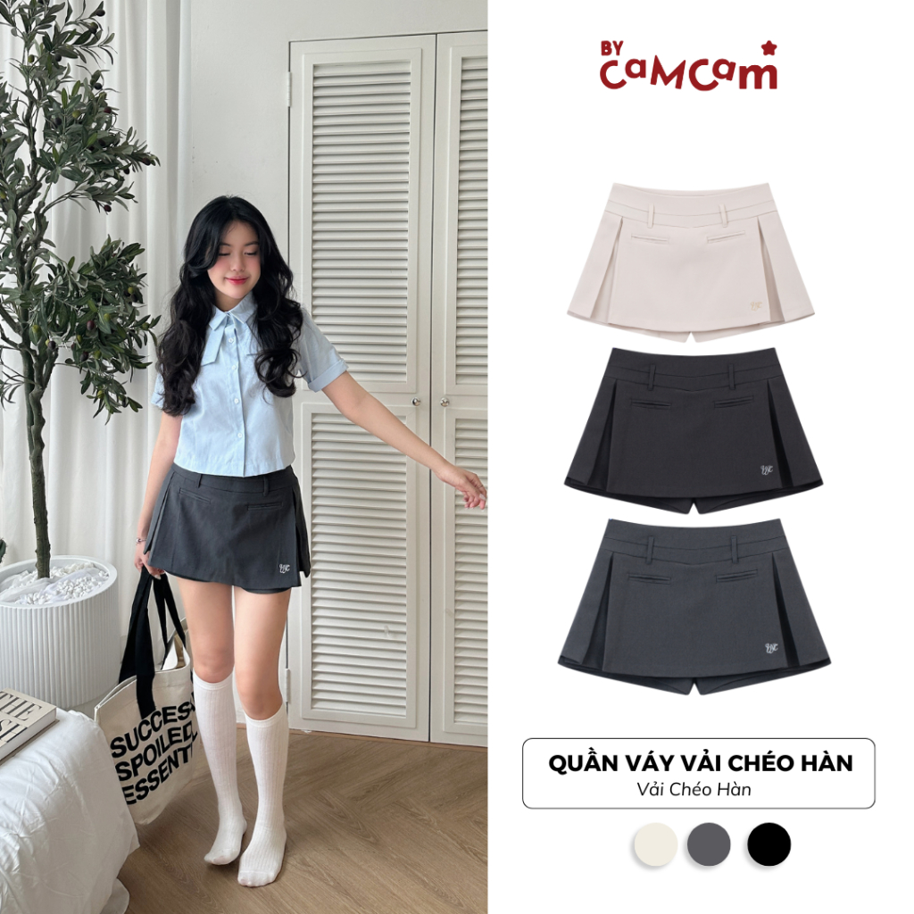 Quần Váy Bycamcam Cách Điệu Hàn Quốc Vải Chéo Hàn Đính Logo Nữ Tính CQA012 | BigBuy360 - bigbuy360.vn