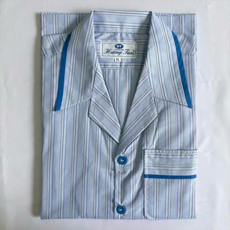 Bộ Pyjama HUONGTAM Kate  tay ngắn nam cao cấp(PNK02N3). Chất liệu Kate loại tốt:  mềm mại, thoáng mát, không phai màu.