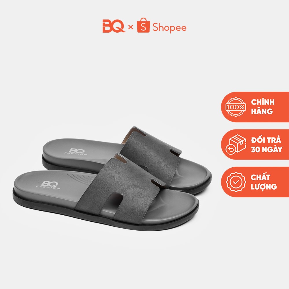 Dép nam quai ngang mặt da vân chữ H đế bằng êm chân BQ D 819