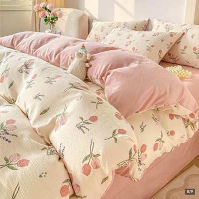 Bộ chăn ga gối đũi 4 món hoa nhí nhập khẩu cao cấp, họa tiết dễ thương đủ kích thước miễn phí bo chun