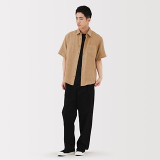 MUJI Áo Sơ Mi Nam Tay Ngắn Vải Linen Washed