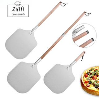 Xẻng xúc pizza bằng nhôm, xẻng lật Pizza cán gỗ dài đút lò dụng cụ nướng bánh mái chèo chuyên nghiệp