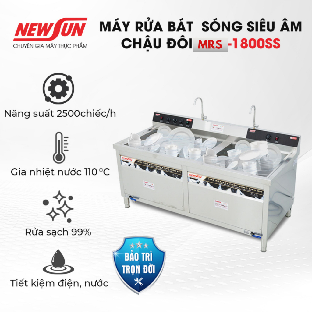 Máy rửa bát chén siêu âm chậu đôi NS-1800SS NEWSUN (Gía bán chưa bao gồm phí Newsun vận chuyển)