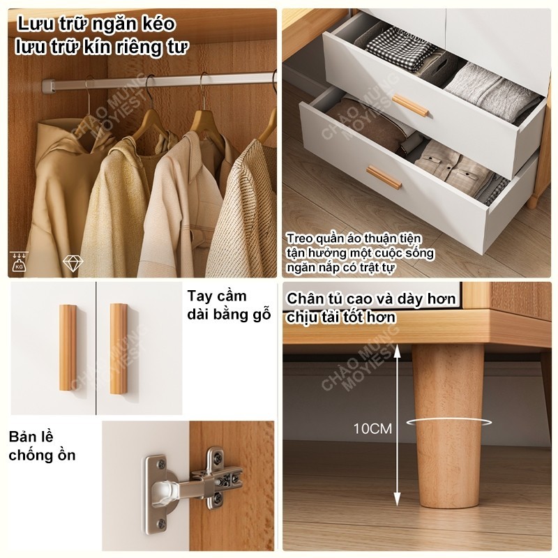MY Tủ quần áo gỗ 2 cánh phong cách Nordic thương hiệu tủ đồ quần áo 2 cánh đa nă nước chống xước | BigBuy360 - bigbuy360.vn