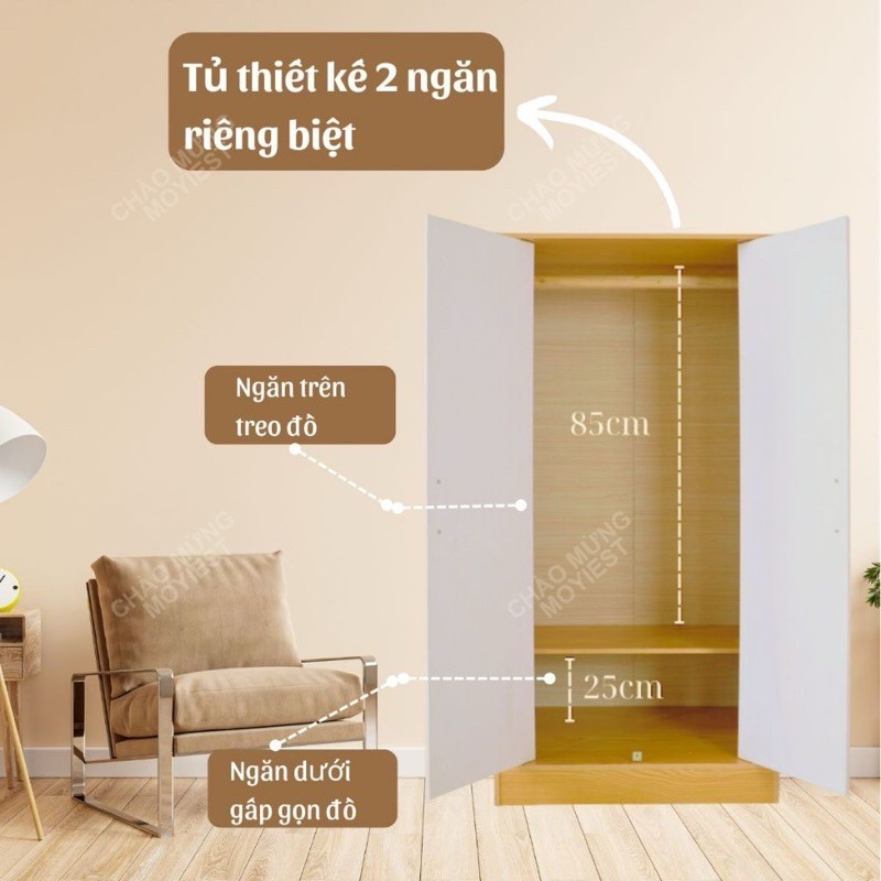 MY Tủ quần áo gỗ 2 cánh phong cách Nordic thương hiệu tủ đồ quần áo 2 cánh đa nă nước chống xước | BigBuy360 - bigbuy360.vn