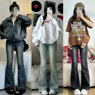 Quần jeans nữ ống loe co giãn MELYTA lưng cao màu RETRO CẠP CAO cao cấp, quần bò jean nữ ống loe đứng rộng