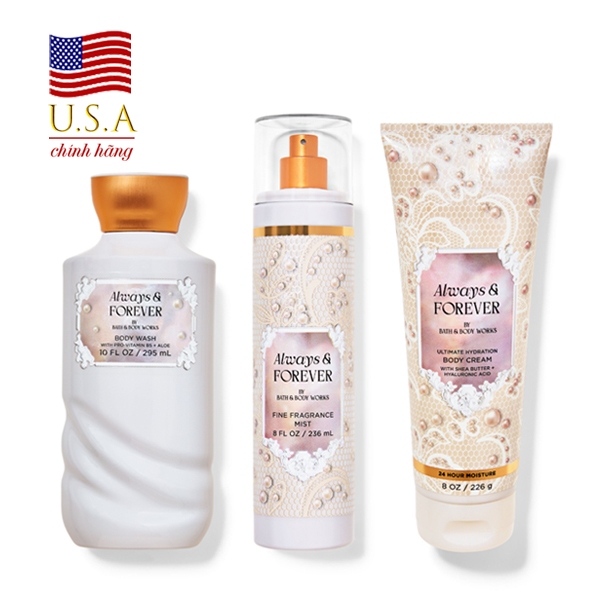 Chính hãng Mỹ | ALWAYS & FOREVER | Bộ Sữa tắm - Dưỡng Thể - Xịt thơm Body Mist hương NGỌT ẤM - Bath 