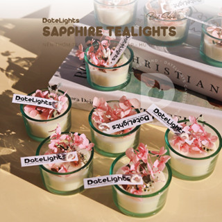  Freeship  DATELIGHTS - Nến thơm Sapphire Tealight hũ thủy tinh decor hoa khô - Đã bao gồm hộp đựng mica trong suốt 