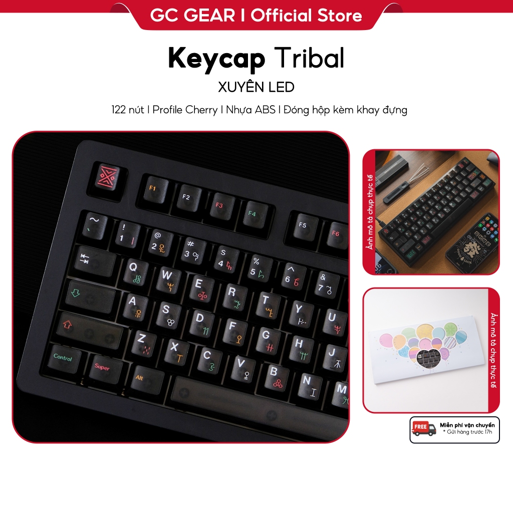 Keycap Tribal Xuyên LED - Keycap nhựa ABS profile Cherry 122 nút - GC Gear