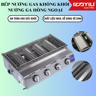  Bếp gas nướng không khói lò nướng khí ga hồng ngoại YILI 4 6 8 họng dài ngắn nướng hàu hải sản thịt xiên. BH 12T 