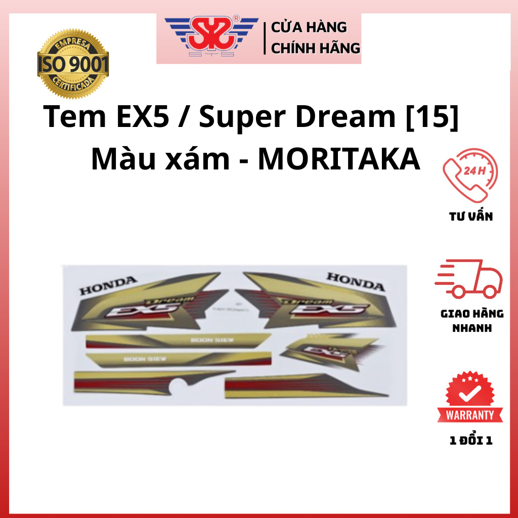 Tem Super Dream, Ex5 xám chính hãng Moritaka, Malaysia F1461H-EX5