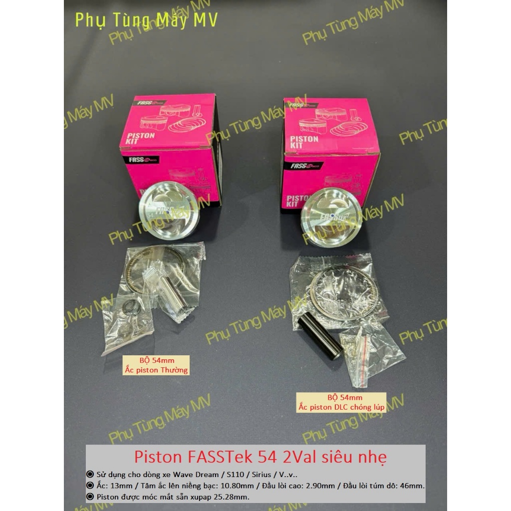 Piston FASSTek siêu nhẹ 54mm 2Val dành cho xe Wave Dream