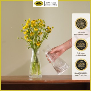 Bình hoa thủy tinh dáng trụ sọc bo cổ, đế dày, lọ hoa thủy tinh, bình bông thủy tinh Thanh Xuân TXG cắm hoa, decor