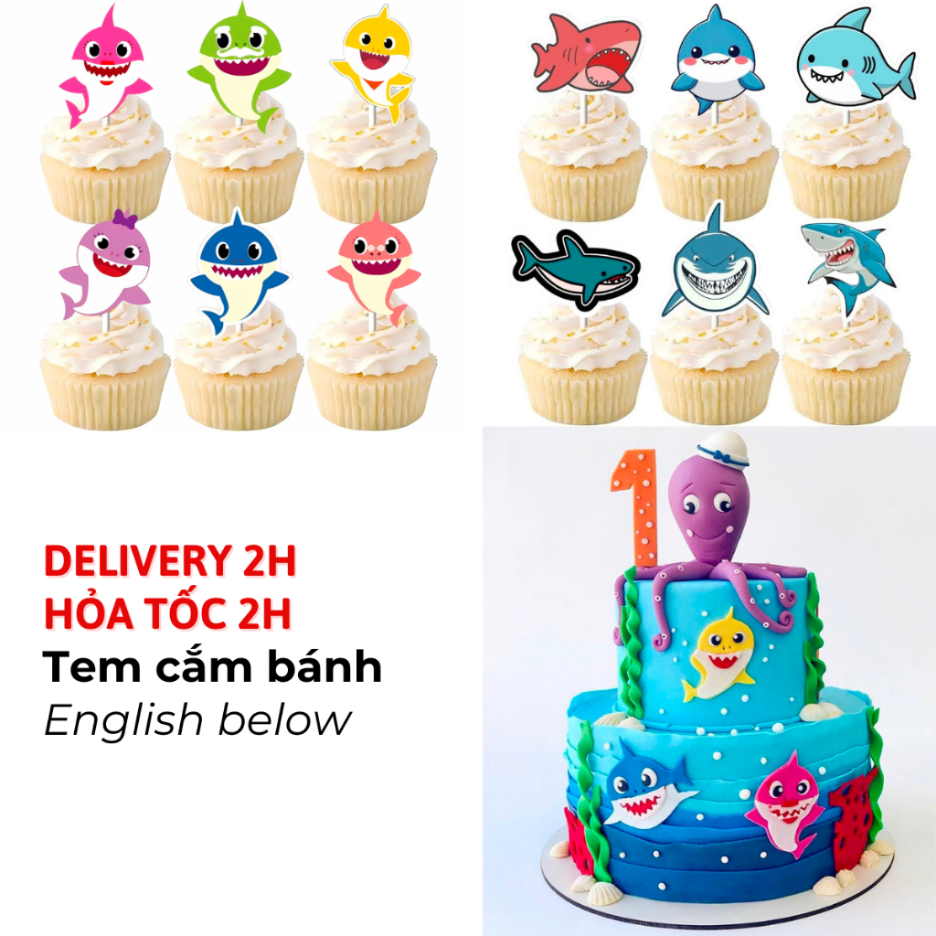 Bộ Tem Cắm Bánh Chủ Đề Baby Shark Nhiều Mẫu - Baby Shark Cupcake Topper Multiple Options TCL81