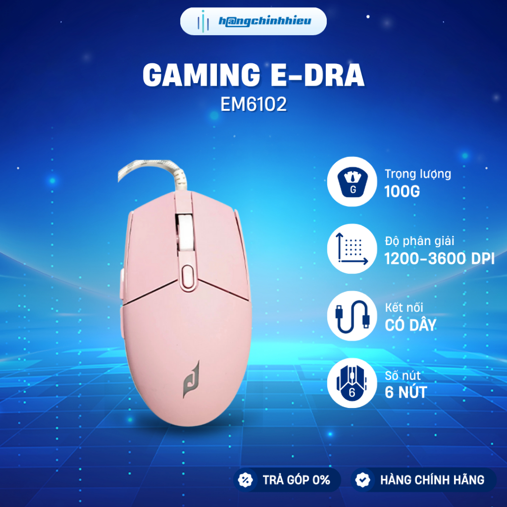 Chuột Gaming E-Dra EM6102 RGB Wired - Màu Hồng