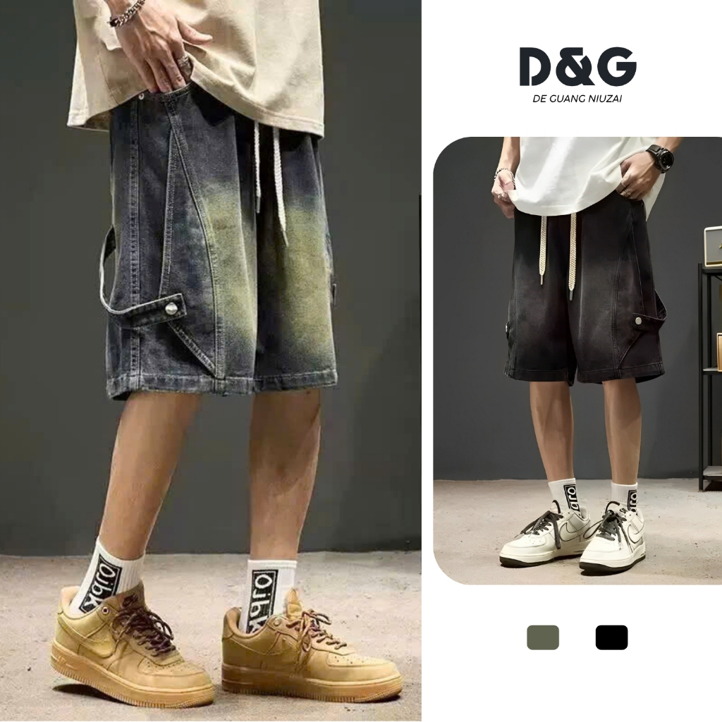 Quần Short Jean Nam Phong Cách, Quần Đùi Jean Ống Rộng Kiểu HipHop Cạp Chun Dễ Phối Đồ [SHORT-112]