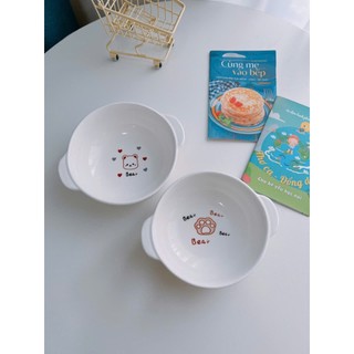 Bát Sứ 2 Quai Trắng Họa Tiết Ăn Dặm Bát Ăn Dặm Cho Bé