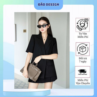 MIU MIU CHIC - Set đồ nữ 2 chi tiết áo vest nữ tay cộc phối chân váy ngắn xếp ly sang chảnh