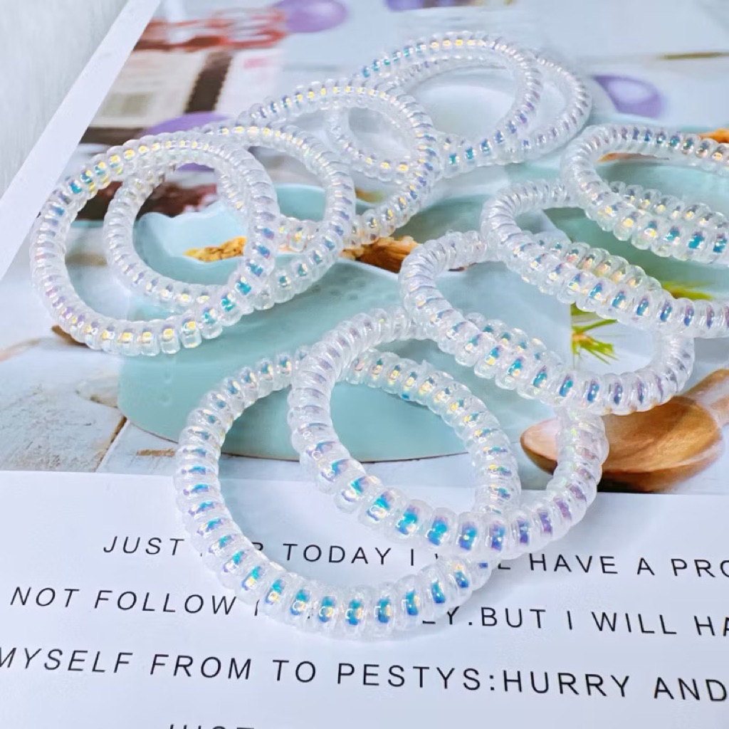 Set 5 dây buộc tóc lò xo xoắn màu nhũ trắng size nhỏ xinh xắn