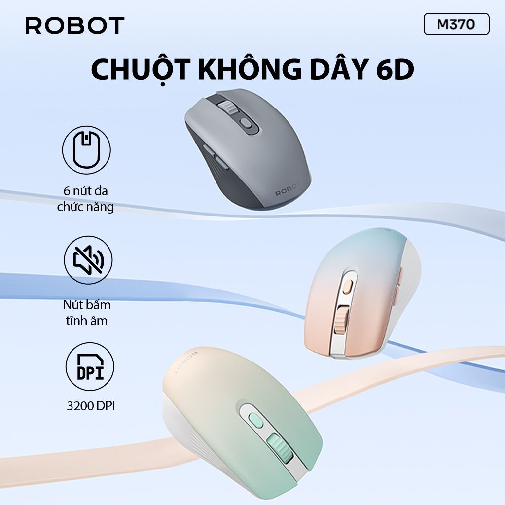 Chuột Quang Không Dây Tĩnh Âm ROBOT M370 Màu Hồng/ Màu Xám 3200 DPI Cảm Biến Quang Học Khoảng Cách Tín Hiệu 20m | BigBuy360 - bigbuy360.vn