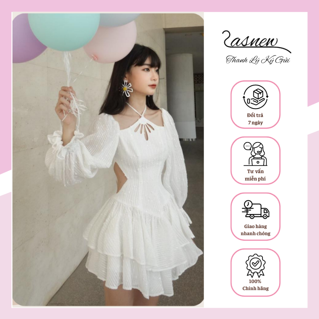 THANH LÝ - Đầm ONON MADE cúp ngực xếp tầng trắng  - Size M - Hàng hiệu 2hand ONONMADE-24