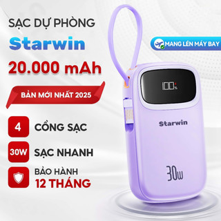 Sạc dự phòng STARWIN có sạc nhanh 30W 20000mah thích hợp cho phone15/14/13/12 xiaomi có sẵn nhiều dây sạc