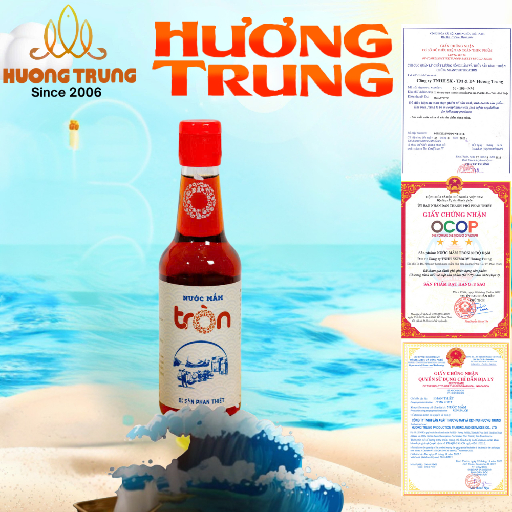 Nước mắm Tròn Hương Trung Phan Thiết chai gia đình nước mắm nguyên chất cá cơm đậm đà dễ pha chế