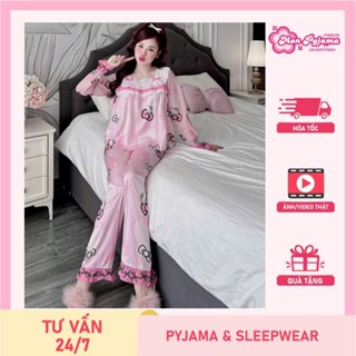 Đồ ngủ dễ thương,đồ ngủ lụa lạnh cao cấp,bộ tiểu thư,đồ bộ nữ đồ mặc nhà mịn mát họa tiết cute [10]