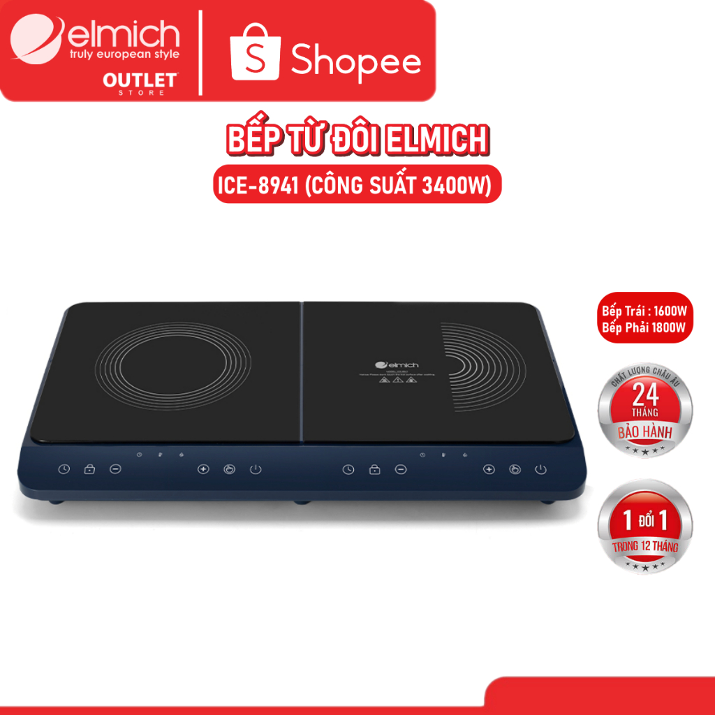 Bếp Từ Đôi Để Bàn Elmich ICE-8941 (Bếp Điện Từ Đôi Công Suất 3400W, Có inverter) Elmich Chính Hãng