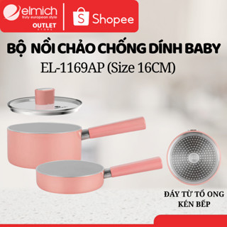 Bộ Nồi Chảo Chống Dính Ceramic Elmich Baby EL-1168/EL-1169/EL-5242OV | Size 16cm, Đáy Từ Tổ Ong