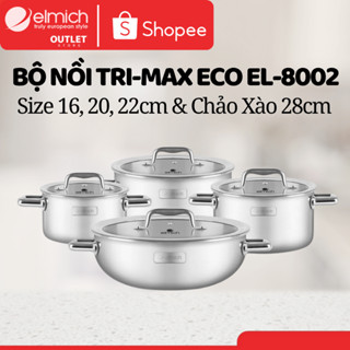 Bộ Nồi INOX 304 Cao Cấp Elmich Trimax ECO EL-8005 Đáy Liền 2 Lớp, Size 16-26cm, Elmich Chính Hãng